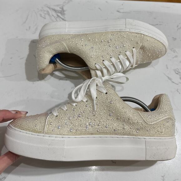 Betsey Johnson Ivory Sidney Pearl Sparkle Platform Sneakers, Size 9.5, Like New - Picture 3 of 9